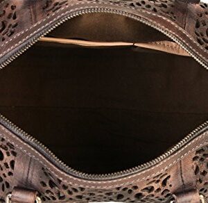 DIOPHY Genuine Leather Laser Cut Tote Handbag 150246 Grey