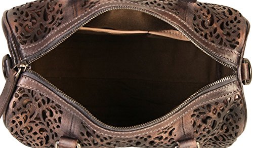 DIOPHY Genuine Leather Laser Cut Tote Handbag 150246 Grey