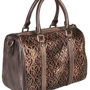 DIOPHY Genuine Leather Laser Cut Tote Handbag 150246 Grey