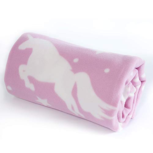 Dreamscene Unicorn Fleece Blanket Throw Over Softer for Girls Adult Baby Kids Twin Bed Couch Plush Sofa Warm Soft, Blush Pink White Stars - 50" x 60"