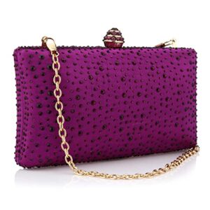 vistatroy women’s evening bag sparkling rhinestone wedding evening party clutch handbag purse chain shoulder crossbody bag (dark purple)