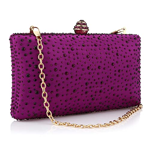 Vistatroy Women's Evening Bag Sparkling Rhinestone Wedding Evening Party Clutch Handbag Purse Chain Shoulder Crossbody Bag (Dark purple)