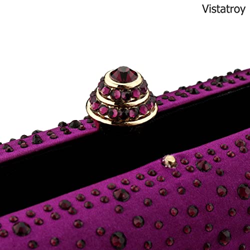 Vistatroy Women's Evening Bag Sparkling Rhinestone Wedding Evening Party Clutch Handbag Purse Chain Shoulder Crossbody Bag (Dark purple)