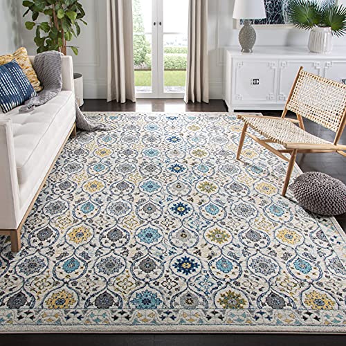 SAFAVIEH Evoke Collection 5'1" x 7'6" Ivory/Blue EVK210C Non-Shedding Living Room Bedroom Area Rug