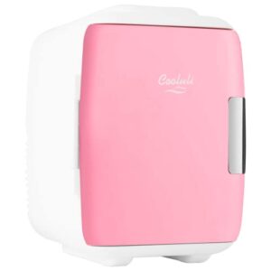 cooluli skincare mini fridge for bedroom – car, office desk & dorm room – portable 4l/6 can electric plug in cooler & warmer for food, drinks, beauty & makeup – 12v ac/dc & exclusive usb option, pink
