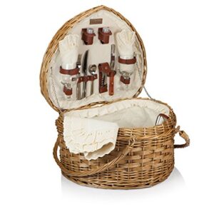 picnic time heart wicker picnic basket, 2 person set, couple gifts, (antique white)