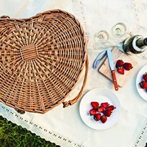 PICNIC TIME Heart Wicker Picnic Basket, 2 Person Set, Couple Gifts, (Antique White)