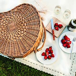 PICNIC TIME Heart Wicker Picnic Basket, 2 Person Set, Couple Gifts, (Antique White)