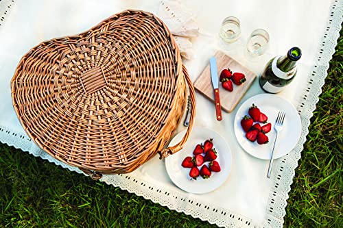 PICNIC TIME Heart Wicker Picnic Basket, 2 Person Set, Couple Gifts, (Antique White)