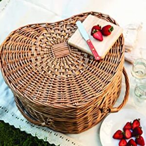 PICNIC TIME Heart Wicker Picnic Basket, 2 Person Set, Couple Gifts, (Antique White)