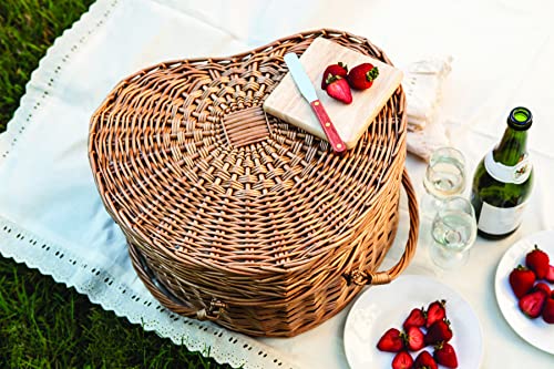 PICNIC TIME Heart Wicker Picnic Basket, 2 Person Set, Couple Gifts, (Antique White)