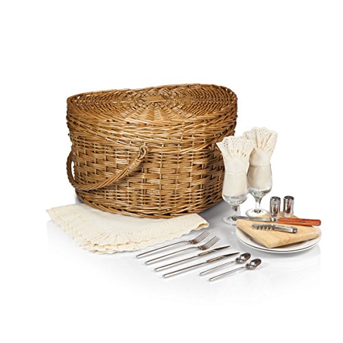 PICNIC TIME Heart Wicker Picnic Basket, 2 Person Set, Couple Gifts, (Antique White)