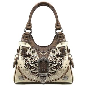 zelris women tote handbag western gleaming buckle floral cowgirl concealed carry purse (beige)