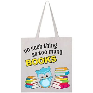 inktastic no such thing as too many books with cute owl tote bag 0020 white 293f3