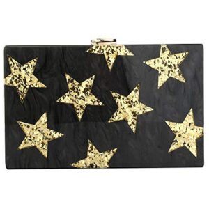 womens glitter sequins evening bag box acrylic star designer party prom wedding clutch purse handbag (black) one size