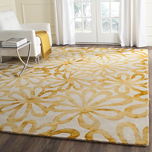 SAFAVIEH Dip Dye Collection 3' x 5' Beige / Gold DDY527M Handmade Floral Watercolor Premium Wool Area Rug