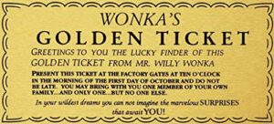 sylty willy wonka golden ticket gold sign wall art charlie chocolate factory metal sign 8×12 inch