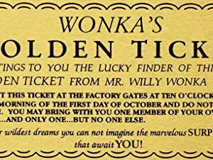Sylty Willy Wonka Golden Ticket Gold Sign Wall Art Charlie Chocolate Factory Metal Sign 8x12 Inch