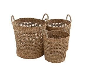 deco 79 dried plant handmade woven storage basket with handles, set of 3 21″, 18″, 16″h, brown