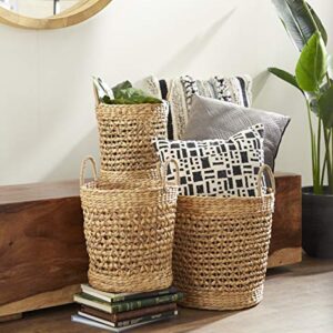 Deco 79 Dried Plant Handmade Woven Storage Basket with Handles, Set of 3 21", 18", 16"H, Brown