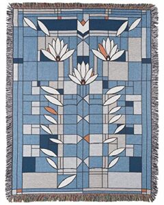 uni-art frank lloyd wright waterlilies tapestry throw blue