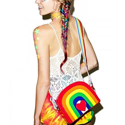Goclothod Girls Rainbow Shoulder Bag PU Leather Handbags Cute Tote Purse Small Messenger Bag