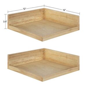 kate and laurel levie rustic modern floating corner wood wall shelves, 12 x 12 inches, 2 pack, natural