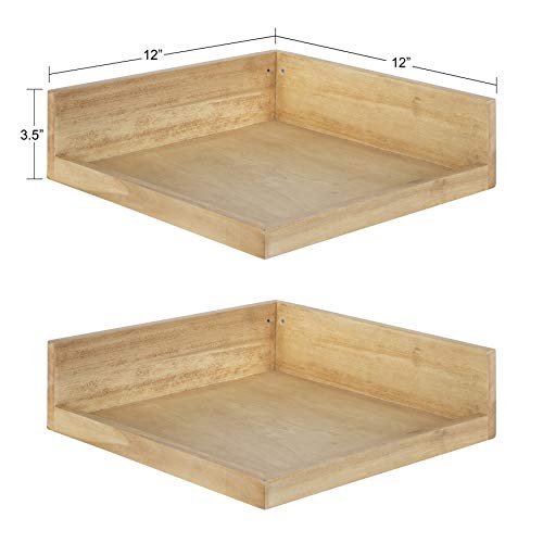 Kate and Laurel Levie Rustic Modern Floating Corner Wood Wall Shelves, 12 x 12 Inches, 2 Pack, Natural