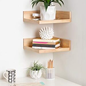 Kate and Laurel Levie Rustic Modern Floating Corner Wood Wall Shelves, 12 x 12 Inches, 2 Pack, Natural