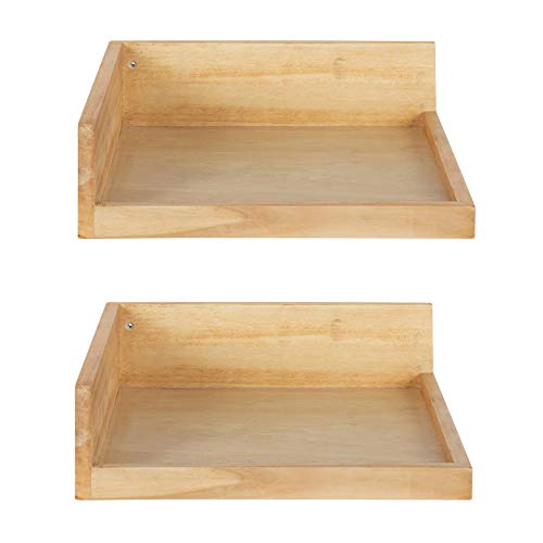 Kate and Laurel Levie Rustic Modern Floating Corner Wood Wall Shelves, 12 x 12 Inches, 2 Pack, Natural