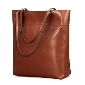 kattee vintage genuine leather tote shoulder bag with adjustable handles (brown)