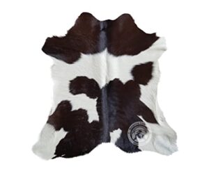 genuine calfskin chocolate dark brown and white calf hide cow skin cowhide rug leather area rug 3 x 3 ft.