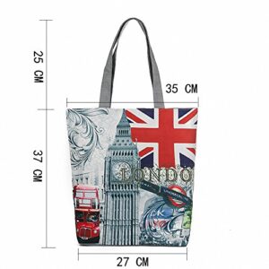 London British Flag Women's Large Cotton Canvas Tote Bag Handbags Top-Handle Bags Shoulder Shopping Bags London one size