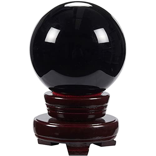 Juvale Small Black Obsidian Sphere, Decorative Crystal Ball with Stand for Meditation, Healing, Feng Shui, Gothic-Style Home and Office Table Decorations (80mm/3.1 in)