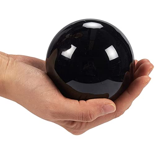 Juvale Small Black Obsidian Sphere, Decorative Crystal Ball with Stand for Meditation, Healing, Feng Shui, Gothic-Style Home and Office Table Decorations (80mm/3.1 in)