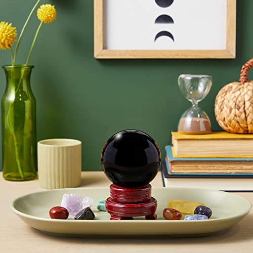 Juvale Small Black Obsidian Sphere, Decorative Crystal Ball with Stand for Meditation, Healing, Feng Shui, Gothic-Style Home and Office Table Decorations (80mm/3.1 in)