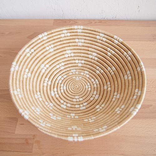 African Basket- Ntamba/Rwanda Basket/Woven Bowl/Sisal & Sweetgrass Basket/Tan, White