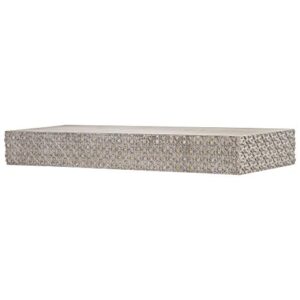 american art decor rustic wood embossed floral floating wall shelf – greywashed (24″ x 9″)