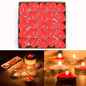 50pcs heart shaped candles, smokeless tealights candle, tea light candles for birthday, proposal, wedding, party, red, wedding engagement, valentines day, christmas