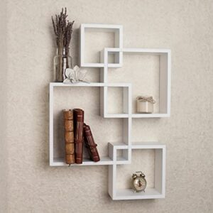 danya b br1023wh decorative wall mount floating intersecting cube accent wall shelf – white