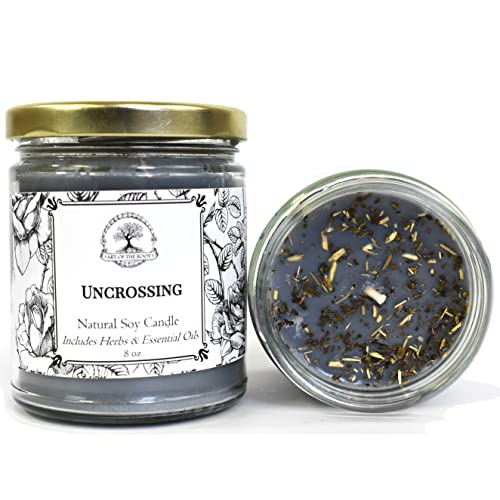 Uncrossing 9 oz Soy Herbal Spell Candle | Hexes, Curses, Jinxes, Negativity & Purifcation Rituals | Hoodoo Wiccan Pagan Conjure Magick