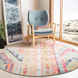 safavieh madison collection 5′ round blue/orange mad422f boho chic tribal distressed non-shedding dining room entryway foyer living room bedroom area rug
