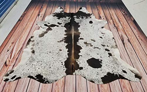 Large Cowhide Rug Tricolor Cowhide Cow Skin Leather Area Rug, Hair On Cow Hide Rugs 5 X 7 ft Black, Brown and White