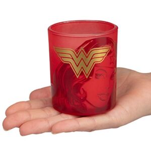 Insight Editions DC Comics Justice League Glass Votive Candles - Set of 4 - Superman, Wonder Woman, Flash, Batman - Unscented - 3 oz Each