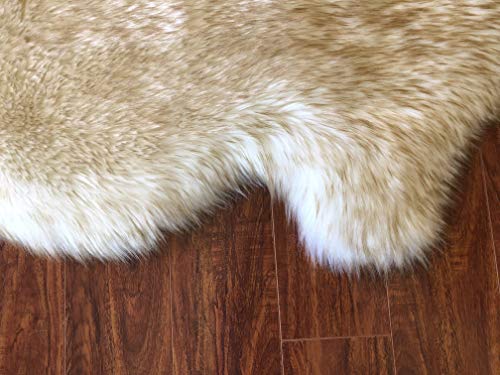 LAMBZY Genuine Sheepskin Silky Area Rug - Thick Strong Bottom Texture Washable Stain Resistant Rug - Perfect for Children Living Room, Bedroom Decoration - 2' x 4'2",60x125 cm , Two Tone White/Brown