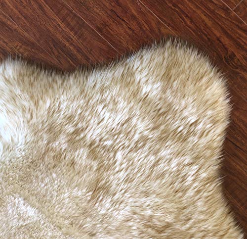 LAMBZY Genuine Sheepskin Silky Area Rug - Thick Strong Bottom Texture Washable Stain Resistant Rug - Perfect for Children Living Room, Bedroom Decoration - 2' x 4'2",60x125 cm , Two Tone White/Brown