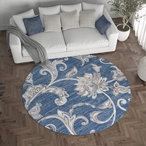 Garland Transitional Floral Navy Round Area Rug, 5' Round