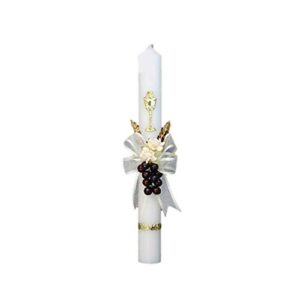 12″ lovely holy first communion primera comunion off white candle with chalice grapes wheat ribbon flowers vela jeremiah 29:13