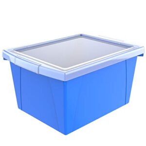 Storex 4 Gallon Storage Bin with Lid – Plastic Classroom Organizer for Books and Supplies, Blue, 6-Pack (61412U06C)