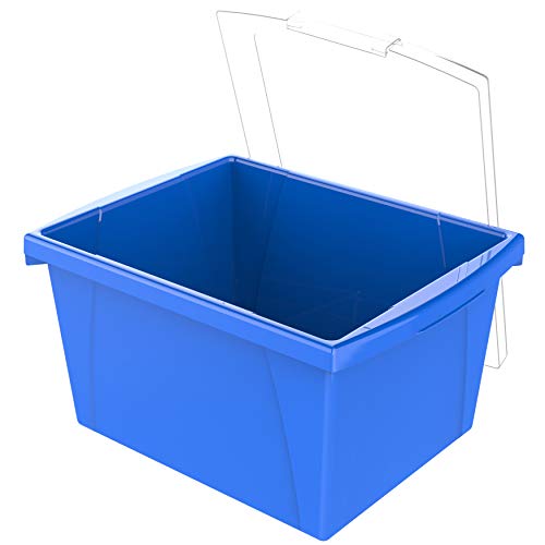 Storex 4 Gallon Storage Bin with Lid – Plastic Classroom Organizer for Books and Supplies, Blue, 6-Pack (61412U06C)